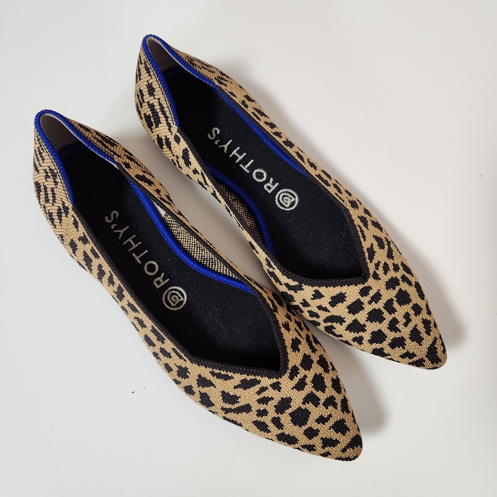 Rothy's The Point Cheetah Animal Print Pointed Toe Ballet Flat Shoe Women's 8.5